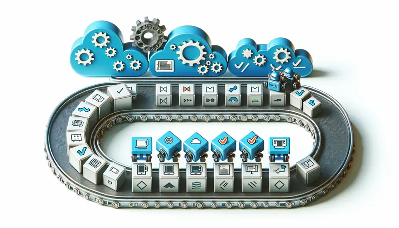 Automated deployment process ensuring faster time-to-market and consistency in software quality, representing continuous deployment in agile development